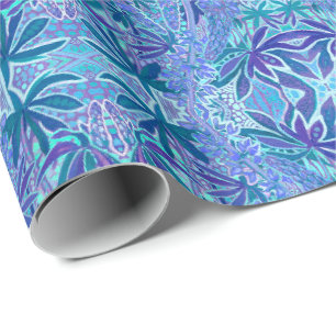 Lupinenblüten-Bohemian-Boho-Arabeskenmuster Blau Geschenkpapier
