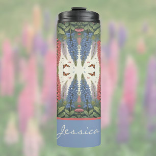 Lupinenblüten und Schmetterlinge Vintage Monogramm Thermosbecher
