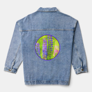 Lupinenmalerei - Originale Blumenkunst Jeansjacke