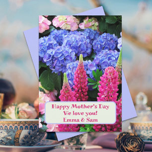 Lupins Hydrangea Blume Happy Mütter Day Card Einladung