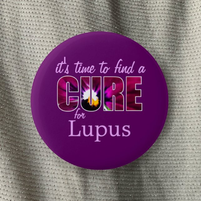 Lupus Awareness Cure / Lilac Lila Custom Floral Button (Purple Lupus awareness button. Unique pansy violet cure for Lupus.  Customizable support pin button.)