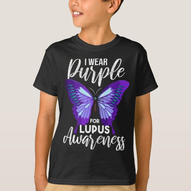 Lupus Awareness Lila Butterfly Motivierend T-Shirt (Vorderseite)