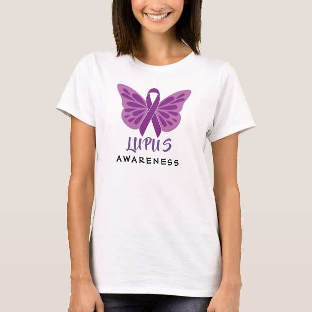Lupus Awareness Lila Ribbon Butterfly T-Shirt (Vorderseite)