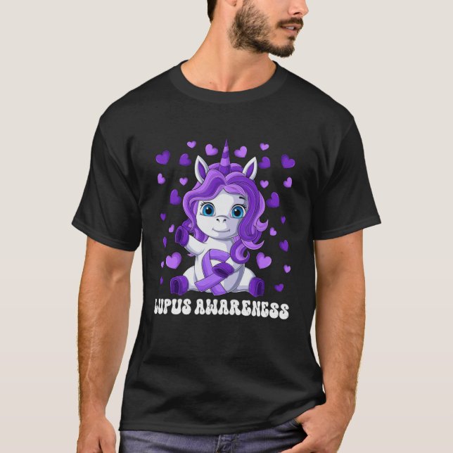 Lupus Awareness Month Purple Ribbon Unicorn T-Shirt (Vorderseite)
