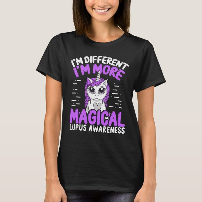 Lupus Awareness Unicorn Frauen Lila Band T-Shirt (Vorderseite)