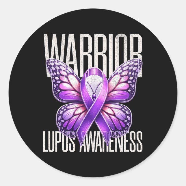 Lupus Awareness Warrior Survivor Lila Butterflie Runder Aufkleber (Vorderseite)