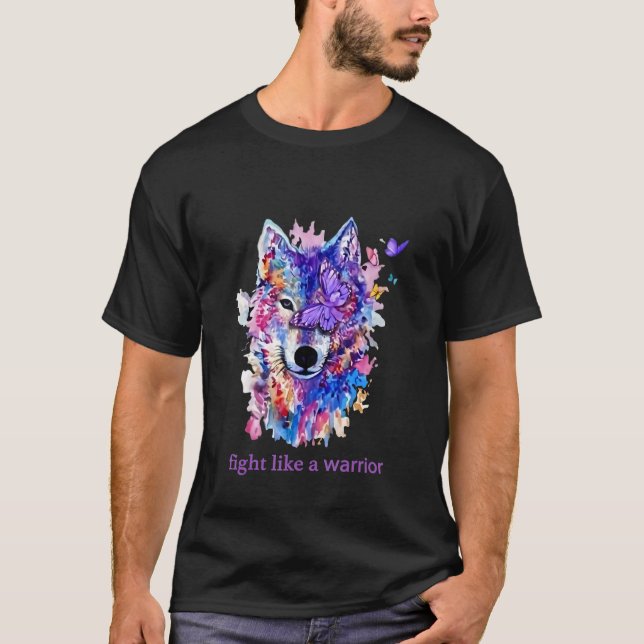 Lupus Awareness Wolf kämpft wie ein Krieger T-Shirt (Vorderseite)