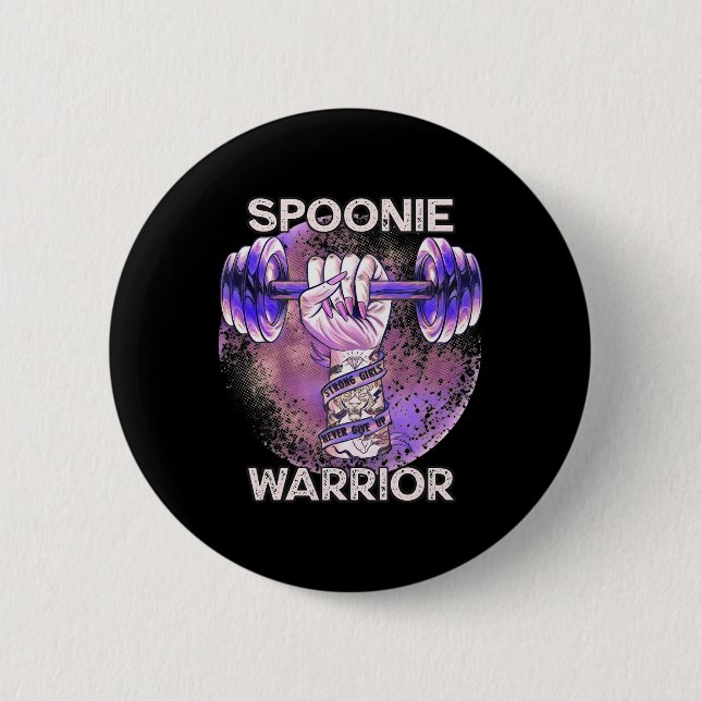 Lupus Spoonie Warrior Barbell Lila Fist stark G Button (Vorderseite)