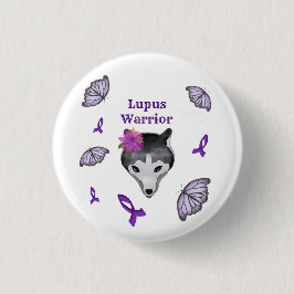 Lupus Warrior Wolf Lila Ribbon Butterfly Button