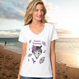 Lupus Warrior Wolf Lila Ribbon Butterfly T-Shirt