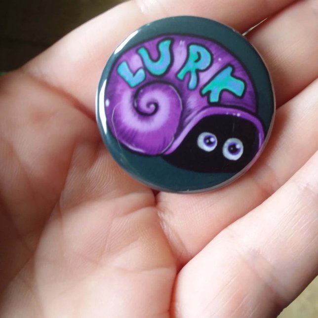 Lurk Introvert Snail Emote Button (Lurk purple Snail hiding in shell- cute emote turned into a button!)