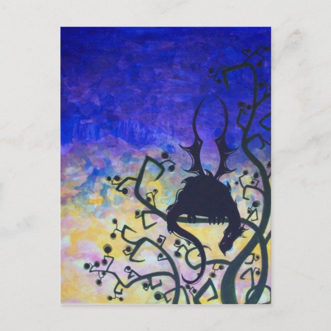 Lurking Dawn Dragon Silhouette Fantasy Art Postcar Postkarte (Vorderseite)