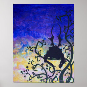 Lurking Dawn Dragon Silhouette Fantasy Art Poster