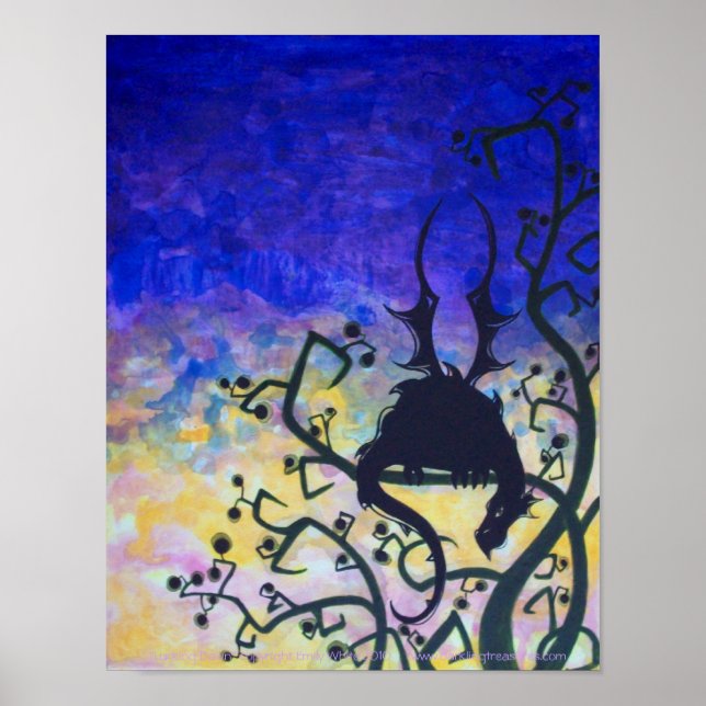 Lurking Dawn Dragon Silhouette Fantasy Art Poster (Vorne)