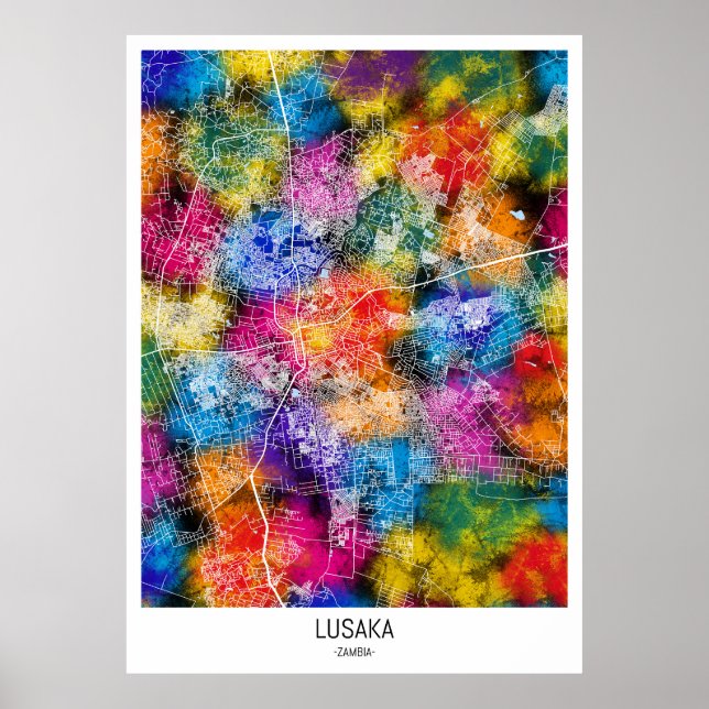 Lusaka Zambia City Map Poster (Vorne)