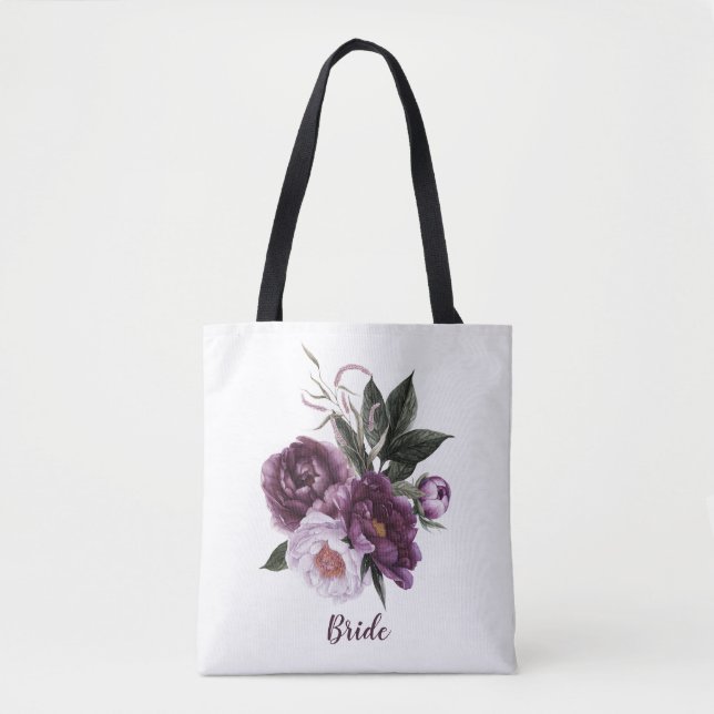 Luscious Dark Lila und Plum Peonies Bridge Tasche (Vorderseite)
