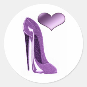 Luscious lila Stilett-Absatz-Schuh und Herz Runder Aufkleber