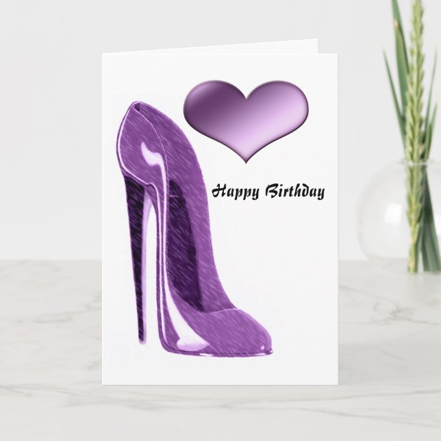 Luscious Lilac Stiletto High Heel Shoe and Heart Karte (Vorderseite)
