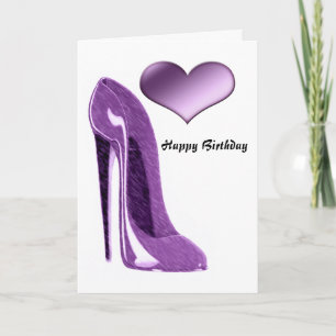 Luscious Lilac Stiletto High Heel Shoe and Heart Karte