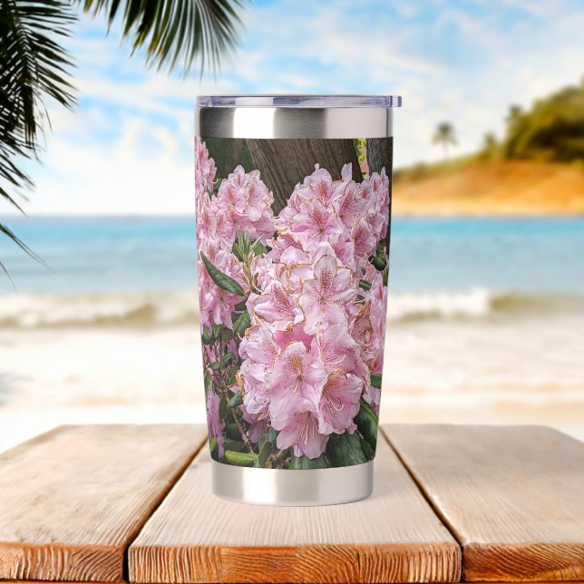 Luscious Pink Rhododendron Blooms Floral Thermobecher (Strand)