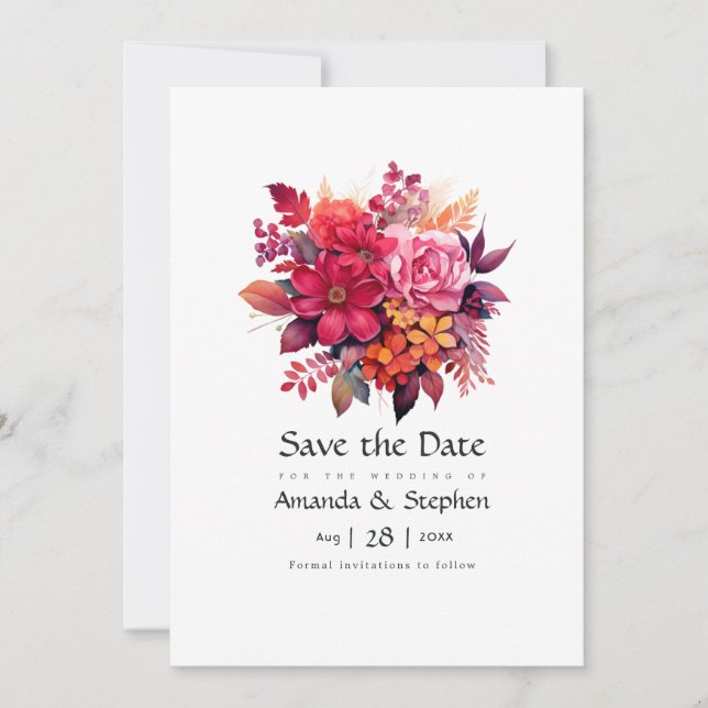 Luscious Red Floral Wedding Save The Date (Vorderseite)