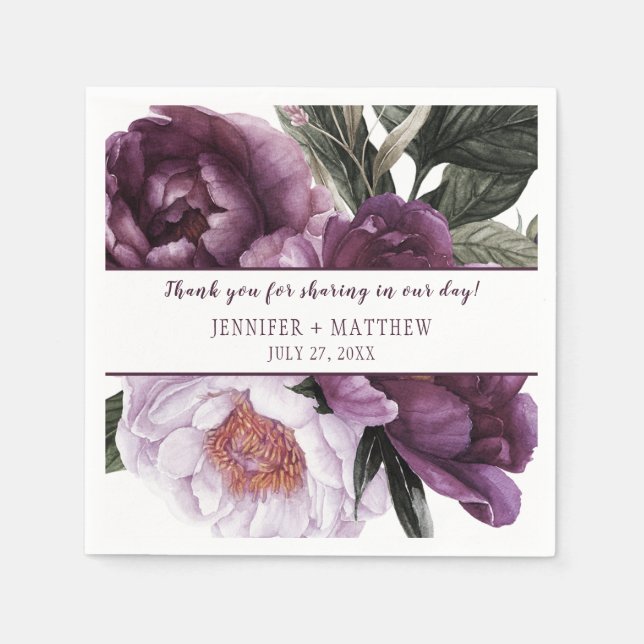 Luscious Vibranding Lila Plum Peonies Empfang | Serviette (Vorderseite)