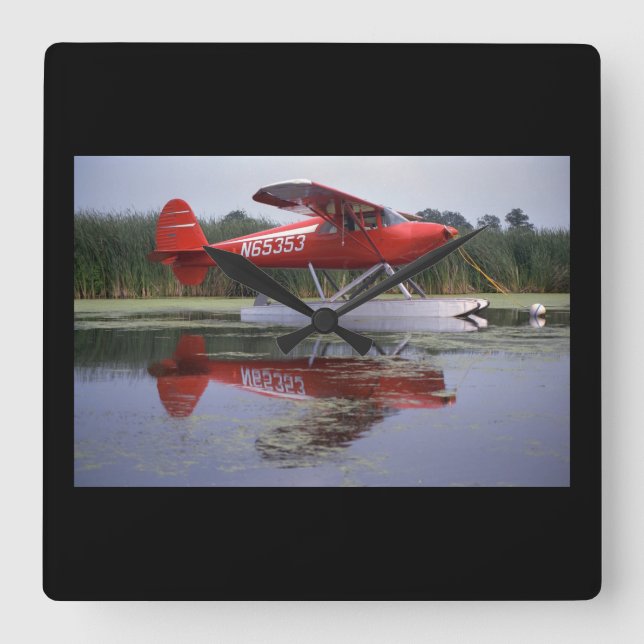Luscombe, 8A, 1940, Oshkosh_Classic Luftfahrt Quadratische Wanduhr (Vorderseite)