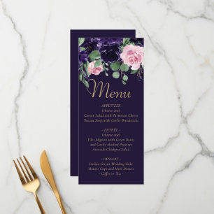 Lush Blossom Dunkle Lila und rosa Rosengarten Menükarte
