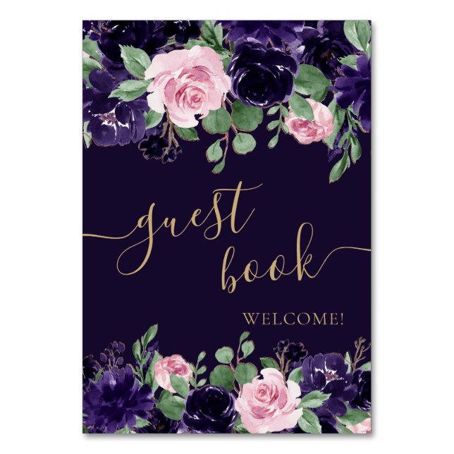 Lush Blossom | Lila und rosa Blumenbuch Tischnummer (Vorderseite)