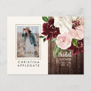 Lush Blush & Burgundy Foto Brautparty Postkarte