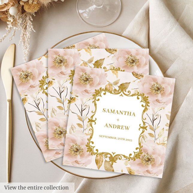 Lush Blush Gold Hochzeitspapier Napkins Serviette (Lush Blush Gold Wedding Paper Napkins)