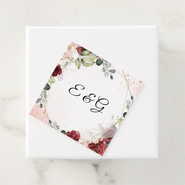 Lush burgundy Blütengoldrahmen boho Hochzeit Geschenkanhänger (Beispiel)