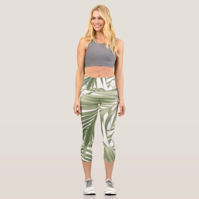 Lush Caribbean Palm Collage #2 #tropical #wall Capri Leggings (Vorderseite)