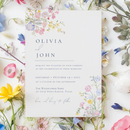 Lush Elegant Wildflowers Dusty Blue Wedding Einladung
