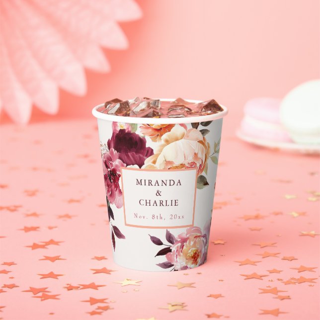 Lush Fall Floral Wedding Paper Cups Pappbecher (Insitu)