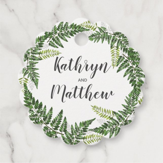Lush Fern Tropical Botanical Wedding Geschenkanhänger (Vorderseite)