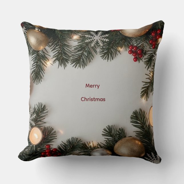 Lush Festive Pine & Gold Ornament Christmas Pillow Kissen (Vorderseite)