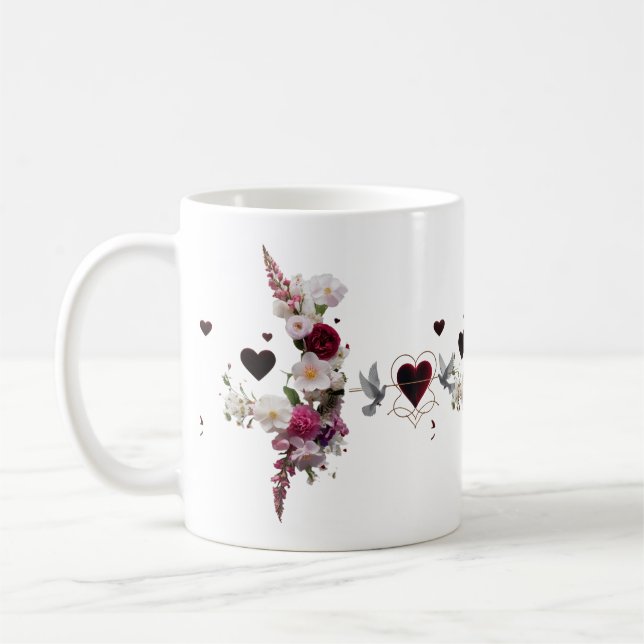 Lush Floral Cluster Velvet Hearts Classic Mug Gift Kaffeetasse (Links)