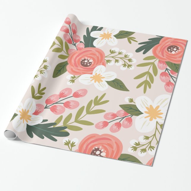 Lush Florals rosa Muster Geschenkpapier (Ungerollt)