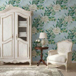 Lush Florals und elegantes blaues Marmormuster Tapete