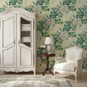 Lush Florals und elegantes Cream Marmor Muster Tapete