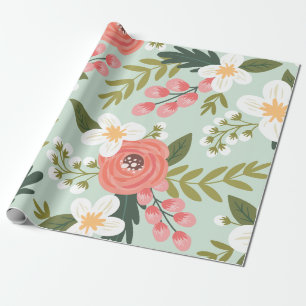 Lush Folksy Florals in Mint Green Geschenkpapier