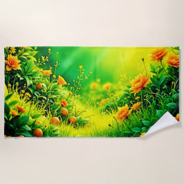 Lush Garden Sunlight Scene Strandtuch