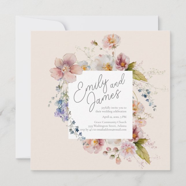 Lush Garden Wildblume Wedding Einladung (Vorderseite)