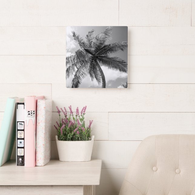 Lush Glam Palm Tree 2 Quadratische Wanduhr (Lesesaal)