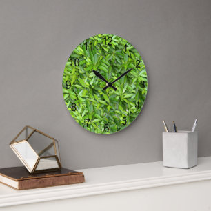Lush Green Blätter Pattern - Natur botanisch Große Wanduhr