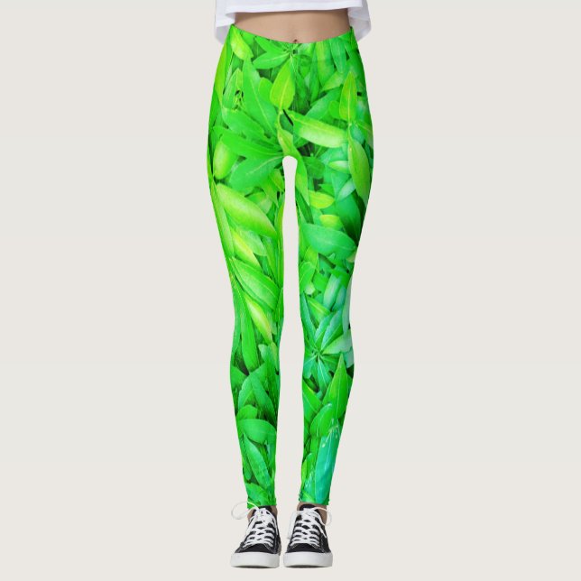 Lush Green Blätter Pattern - Natur botanisch Leggings (Vorderseite)