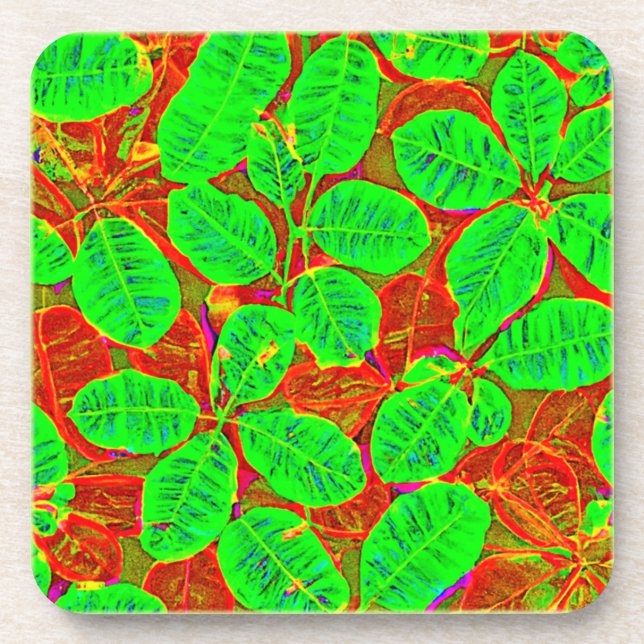Lush Green Leaf Muster Getränkeuntersetzer (Vorderseite)
