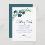 Lush Greenerity Wedding Well Well Card Begleitkarte<br><div class="desc">Diese üppige grüne Hochzeit,  die eine gute Karte wünscht,  ist perfekt für eine elegante Hochzeit im Hinterhof. Das moderne botanische Design besticht durch herrliche Aquarellblaue Eukalyptusbäume und grüne Blätter. Personalisieren Sie diese Einladungskarte mit Ihren Namen und ein kurzes Gedicht,  das Sie sich wünschen.</div>