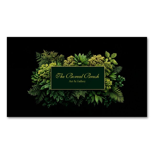 Lush Greenery Black Gold Frame Botanical Magnetische Visitenkarte (Vorderseite)